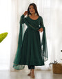 Georgette Leheriya Pattern Green Stitched Anarkali Gown Kurta With Duppta Set