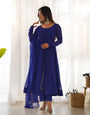 Georgette Leheriya Pattern Royal Blue Stitched Anarkali Gown Kurta With Duppta Set