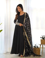 Colorful & Fresh Black Georgette Anarkali Gown with Dupatta & Pant Set