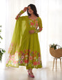 Georgette Stitched Green Anarkali Gown Kurta With Duppta Set