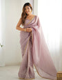 Premium Gold Crush Mauve Tissue Silk Saree Ready to Wear for Weddings & Festivities with Stitched Blouse