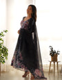 Georgette Stitched Floral Print Black Anarkali Gown Kurta With Duppta Set