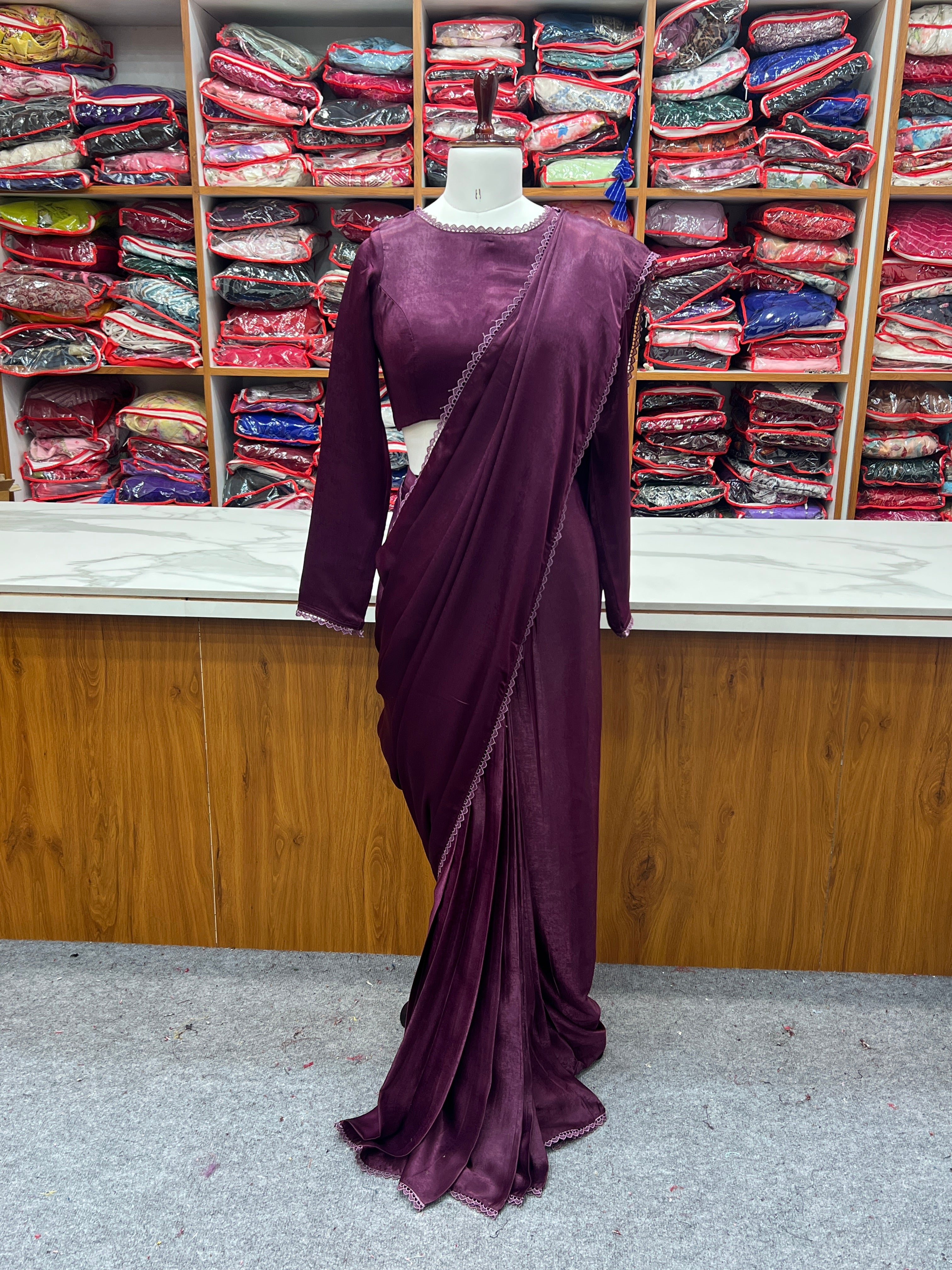 Ready To Wear Saree With Premium Quality Marble Velvet Saree With Full Sttiched Blouse