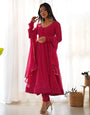 Georgette Leheriya Pattern Pink Stitched Anarkali Gown Kurta With Duppta Set