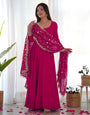 Colorful & Fresh Pink Georgette Anarkali Gown with Dupatta & Pant Set