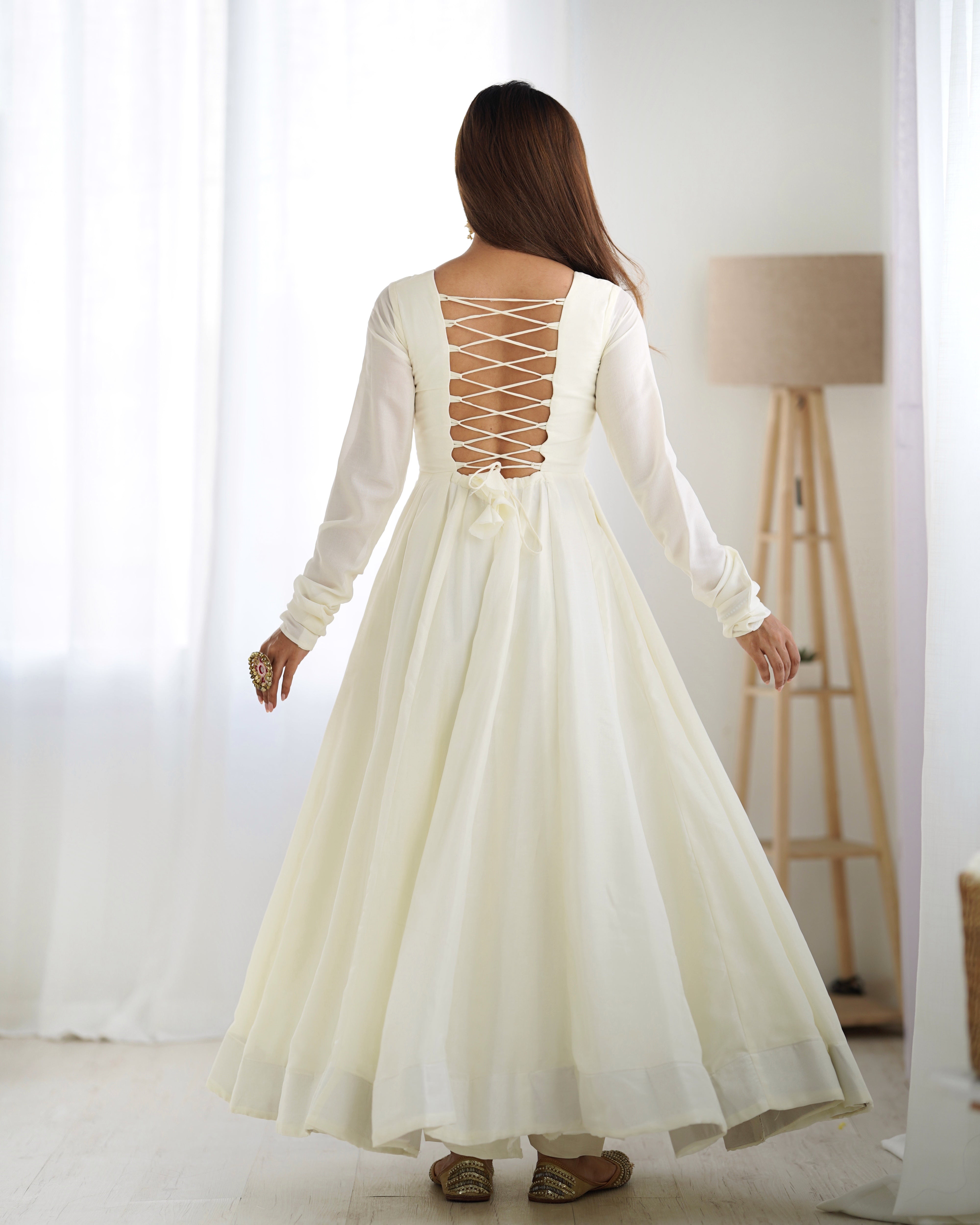 Pure Vichitra Silk Fully Flair Kali Pattern Anarkali with Canvas Patta, Dupatta & Pant