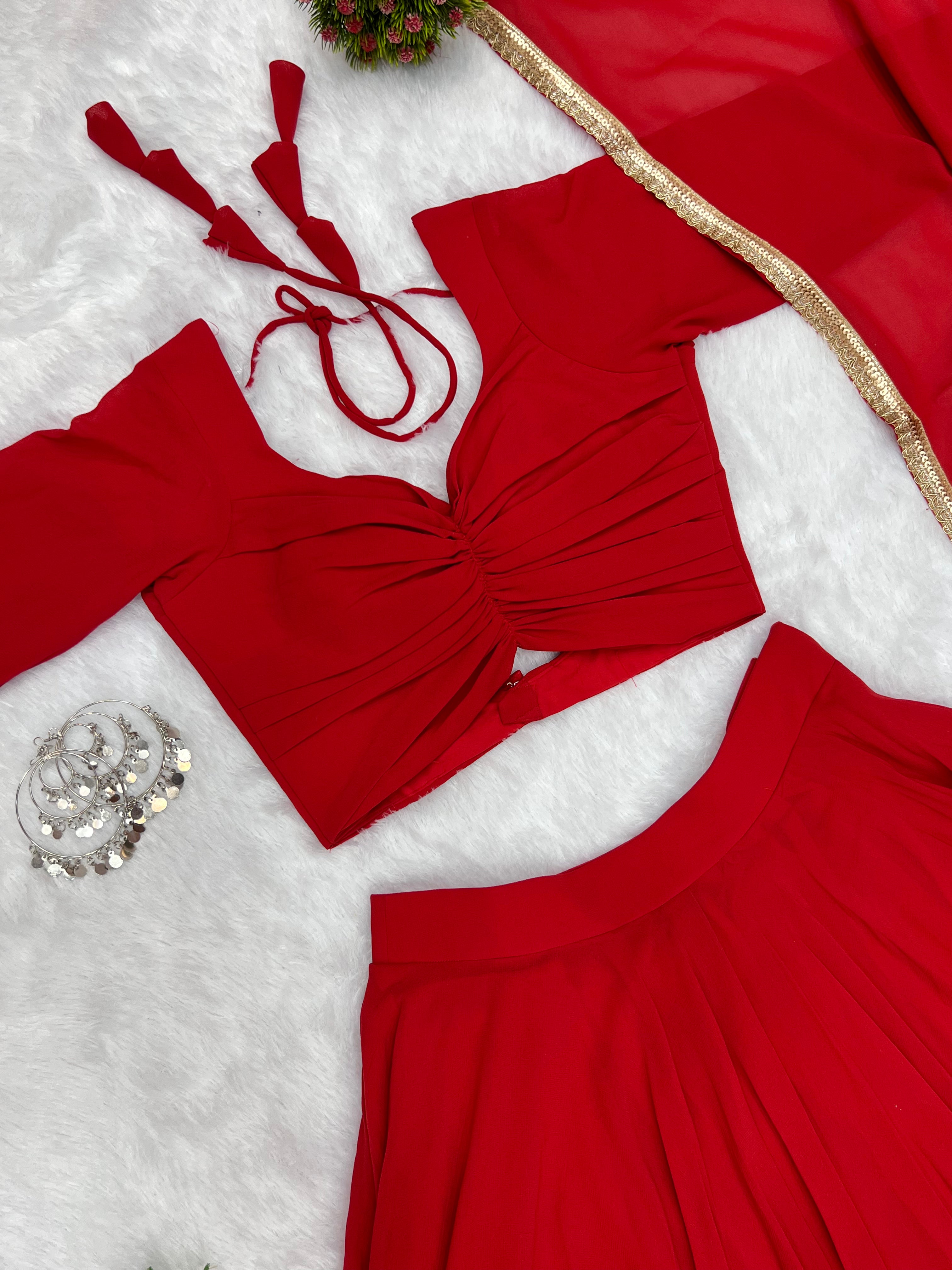 Buy Soft Fox Georgette Lehenga Choli Stitched with Fancy Blouse & Dupatta