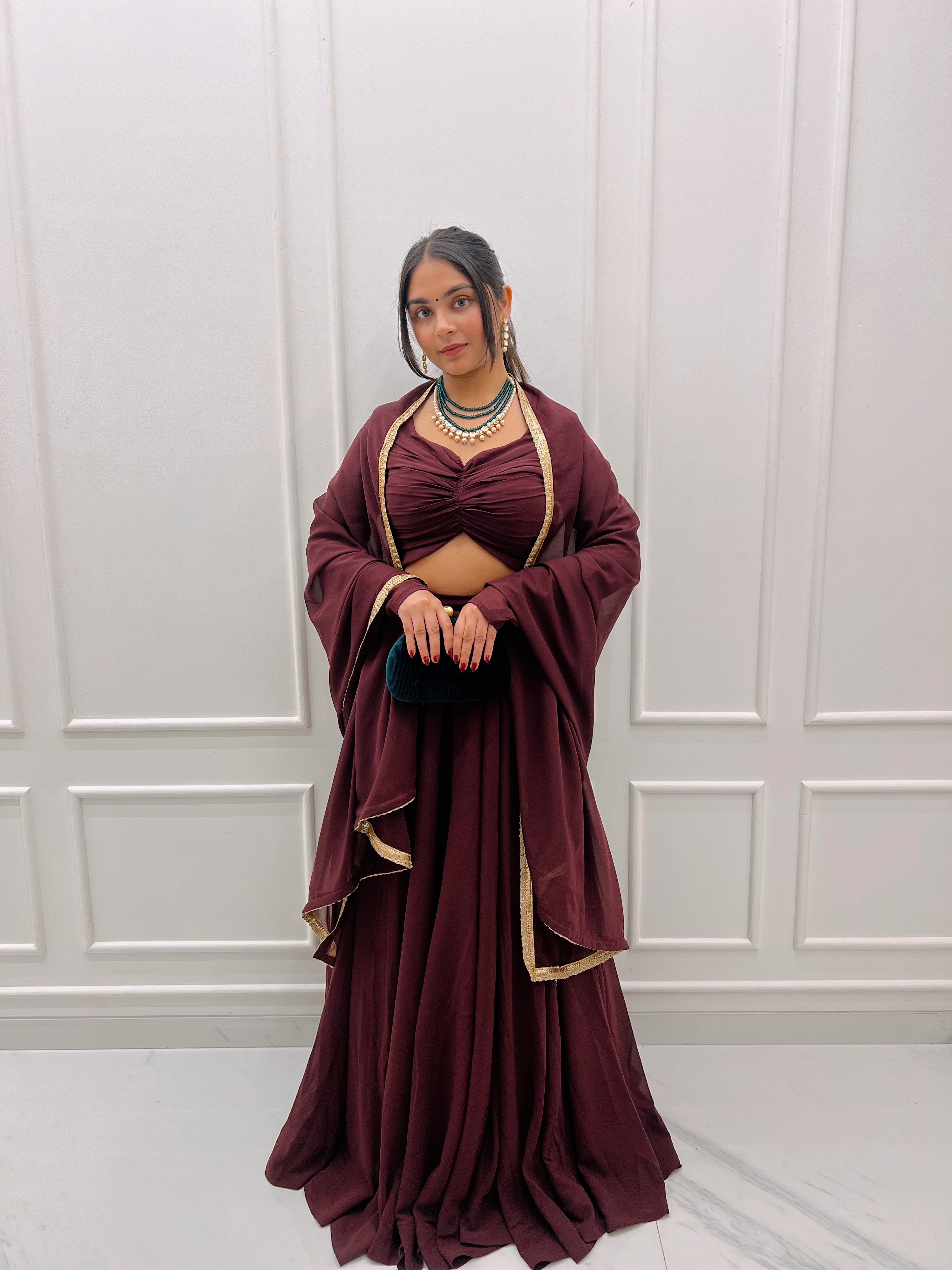 Buy Pure Soft Fox Georgette Lehenga Choli Stitched with Fancy Blouse & Dupatta