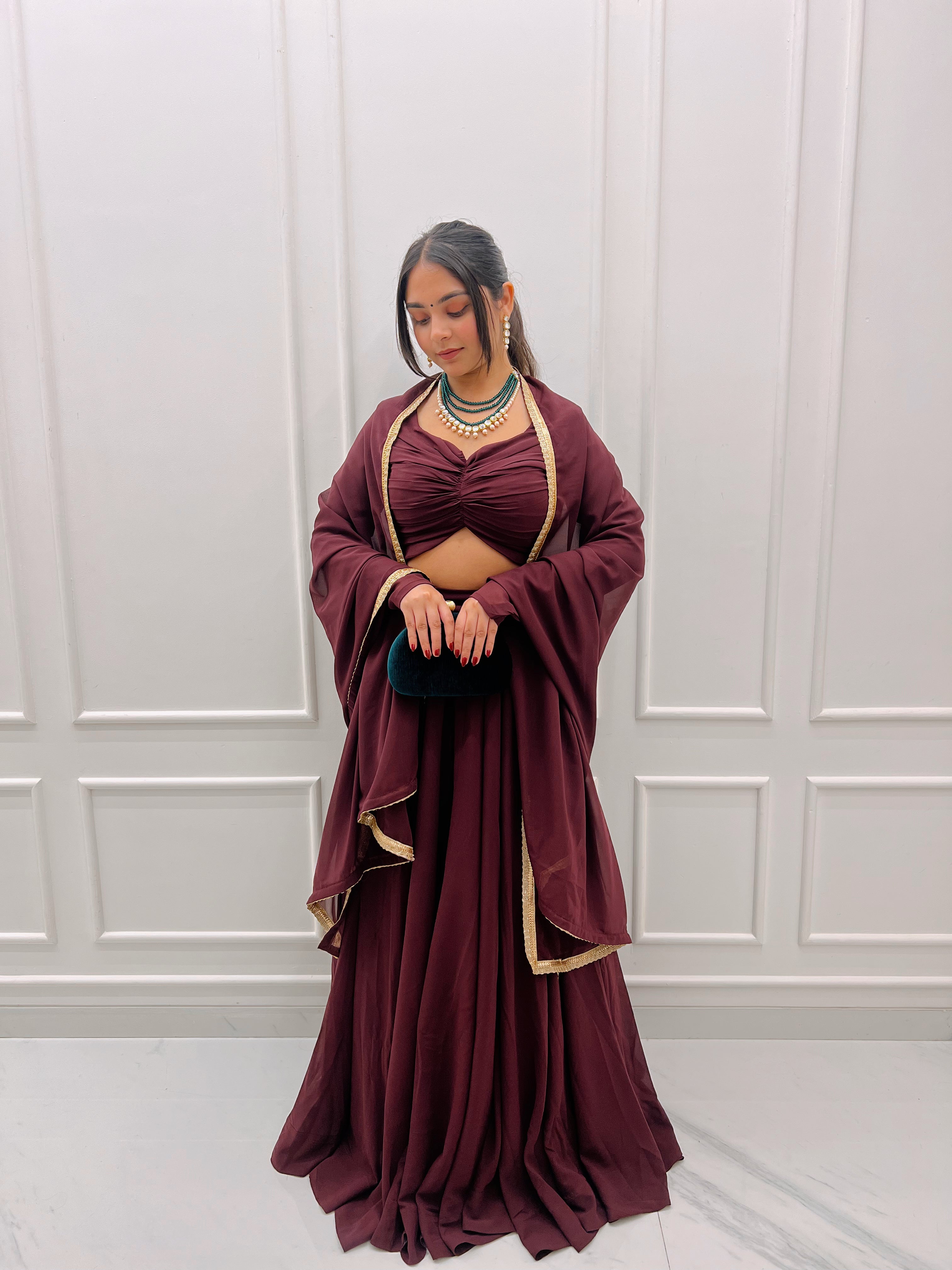 Buy Pure Soft Fox Georgette Lehenga Choli Stitched with Fancy Blouse & Dupatta