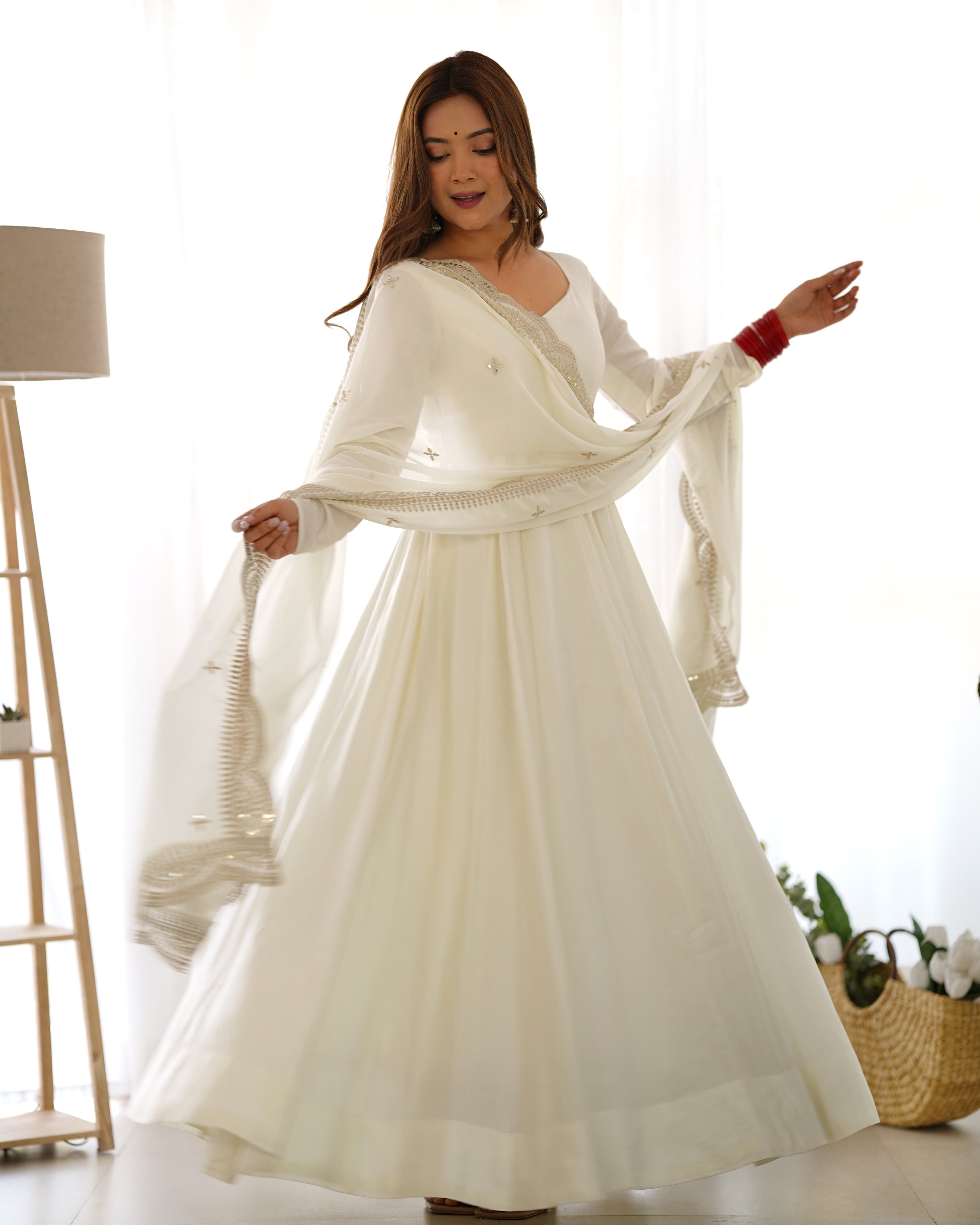 Premium Quality Pure Roman Silk Chanderi Fabric Flair Anarkali,with Duppta Set