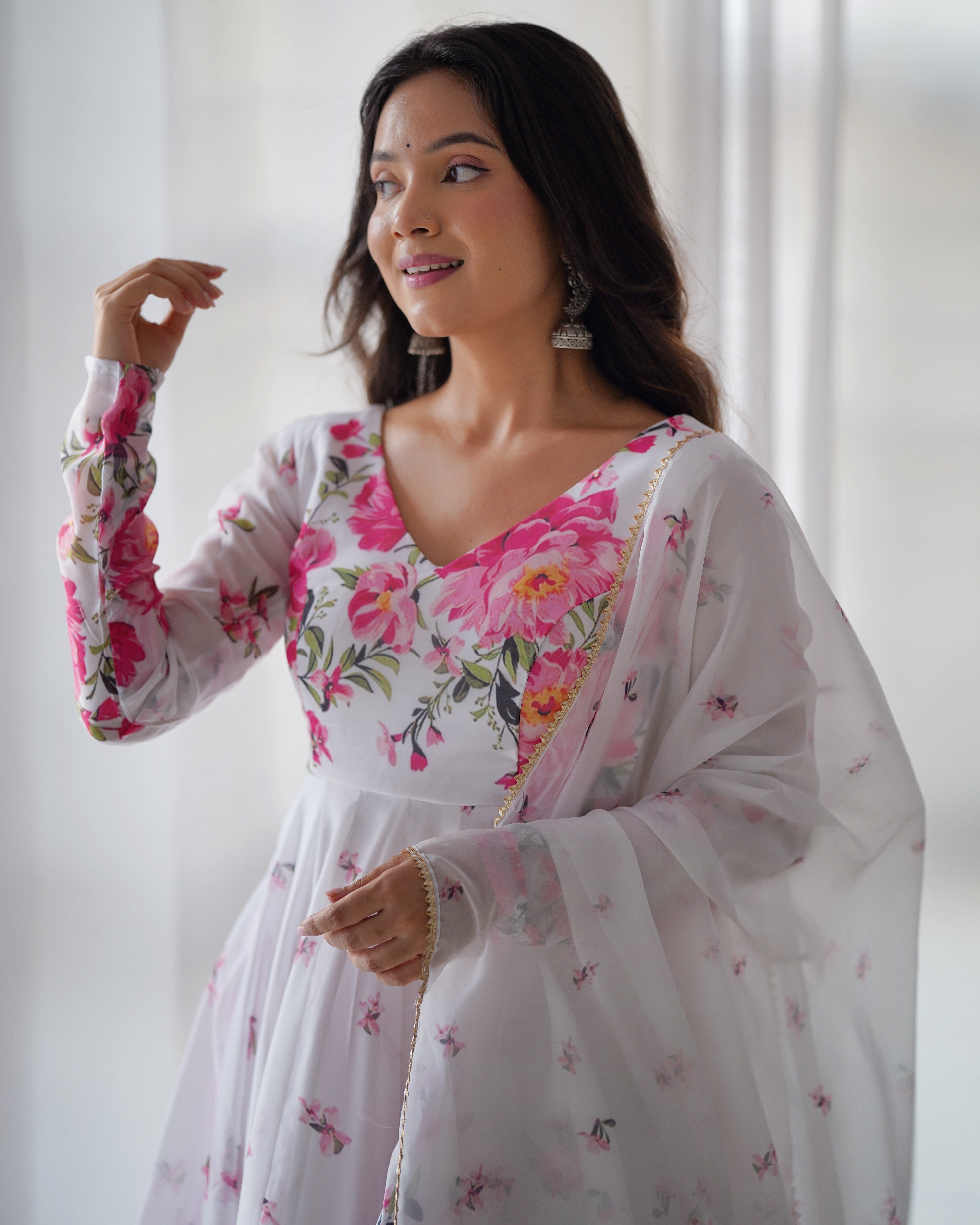 Floral Print Kurta With Duppta Set,pent Ready To Wear