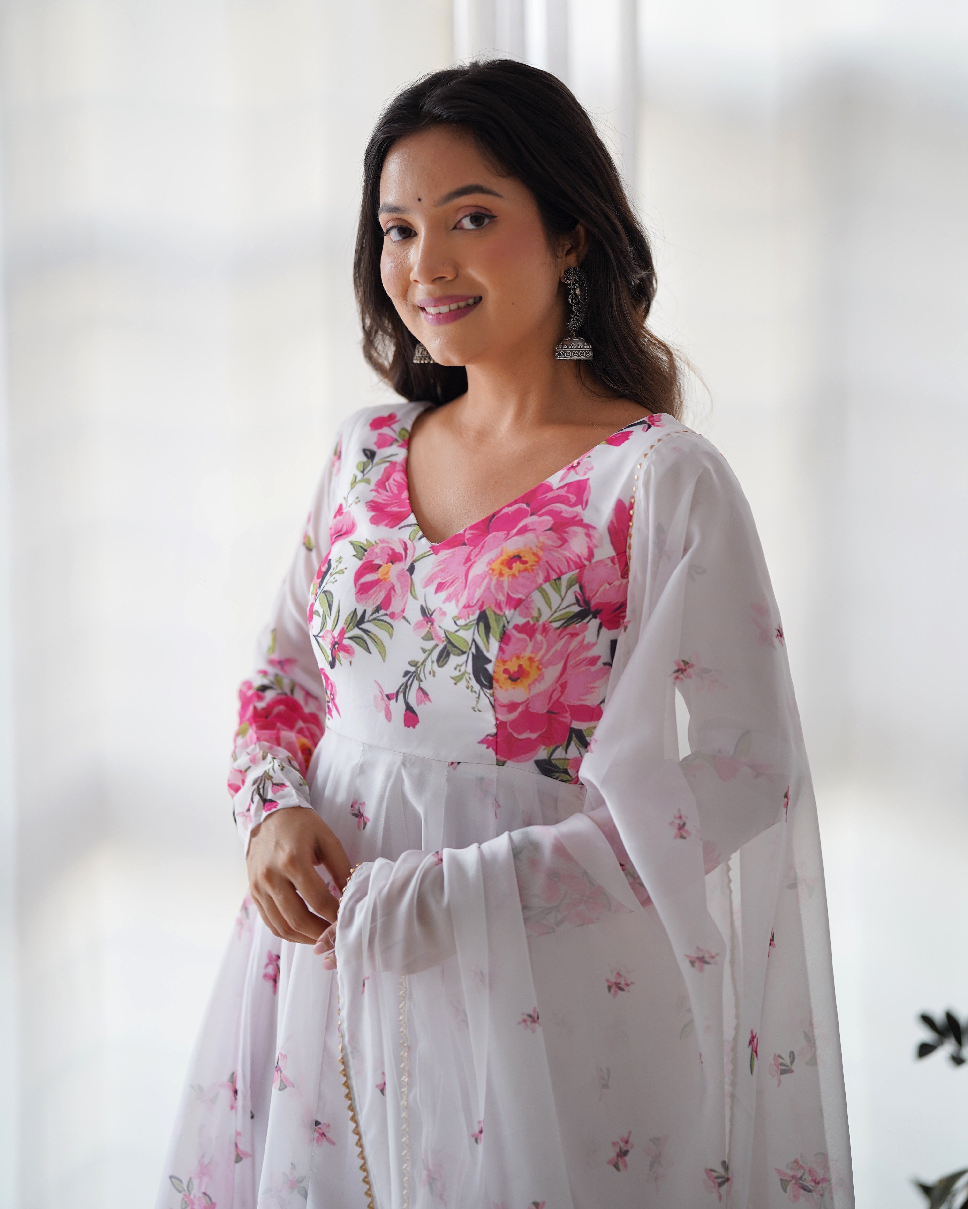 Floral Print Kurta With Duppta Set,pent Ready To Wear