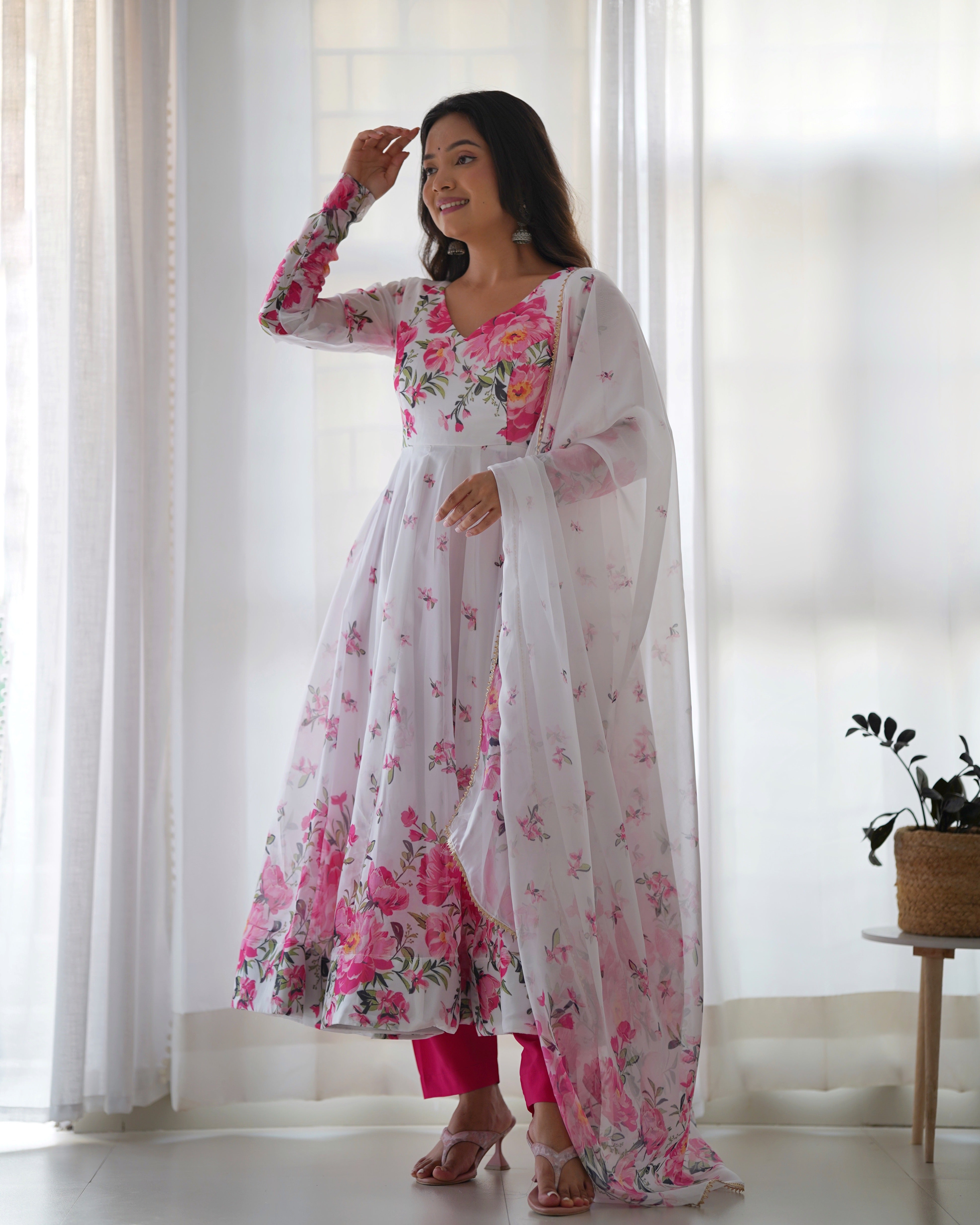 Floral Print Kurta With Duppta Set,pent Ready To Wear