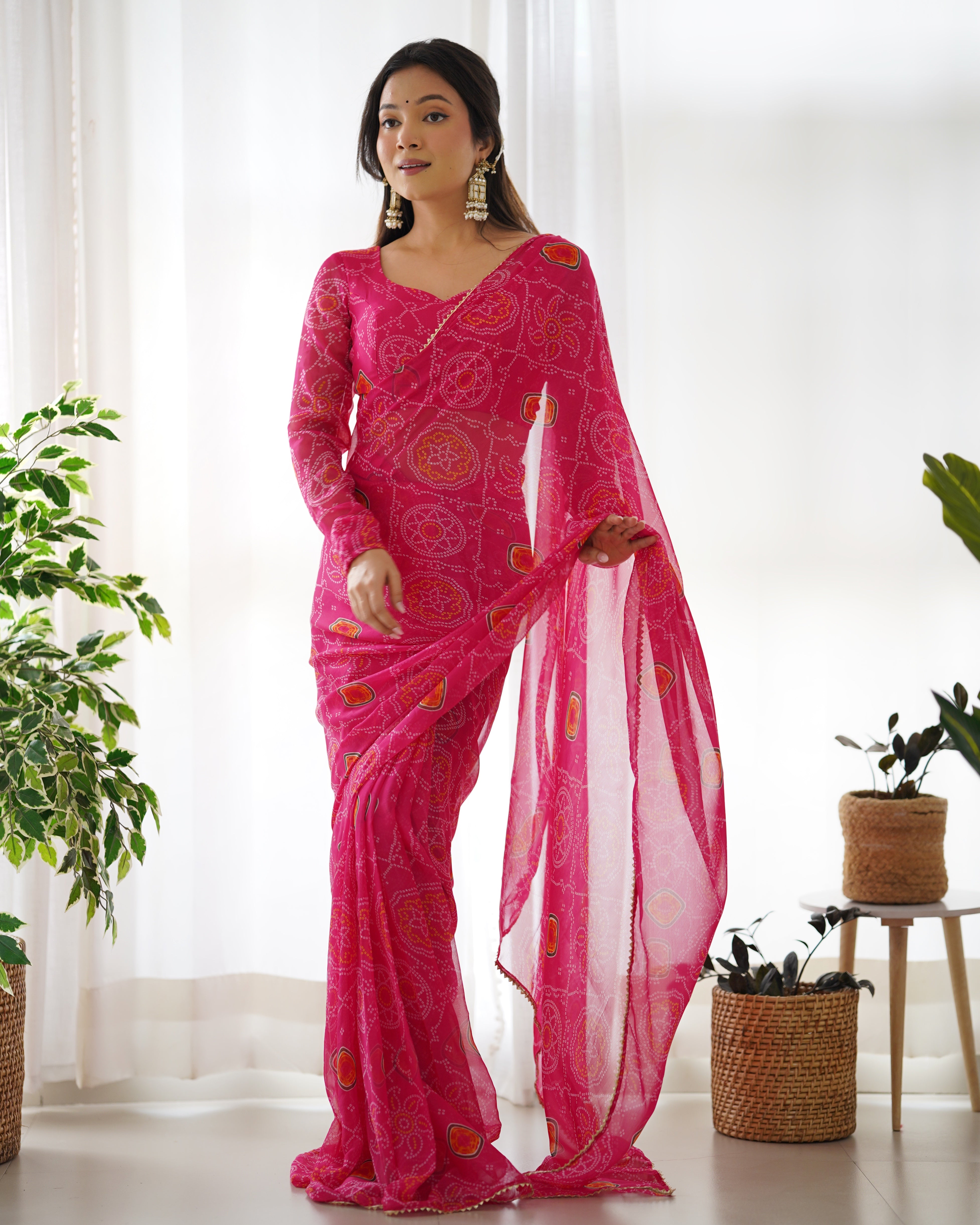 Latest Collection Of Ready To Wear Saree Bandhej Printed Is Timeless Addition For The Upcoming Festivities And Weddings