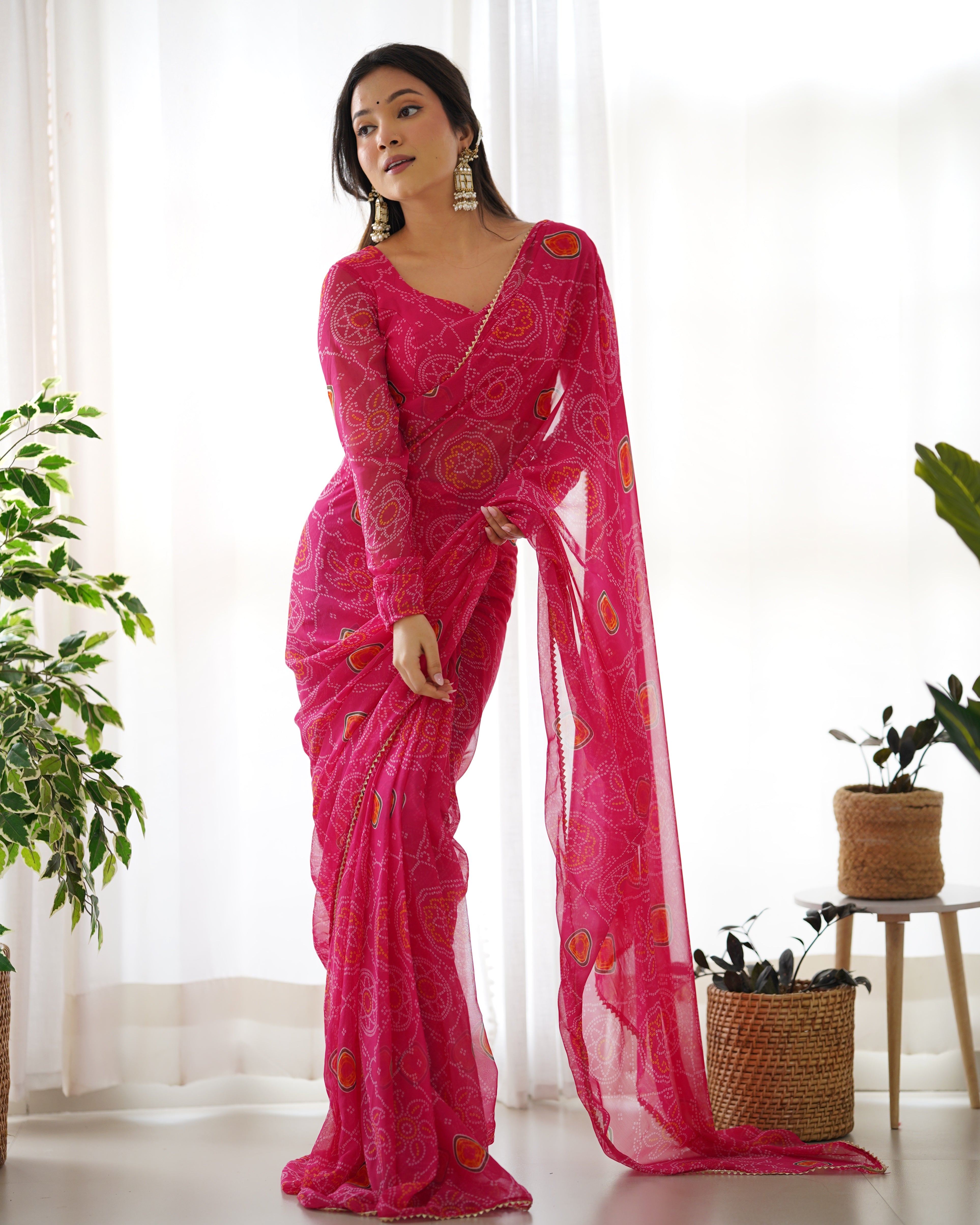 Latest Collection Of Ready To Wear Saree Bandhej Printed Is Timeless Addition For The Upcoming Festivities And Weddings