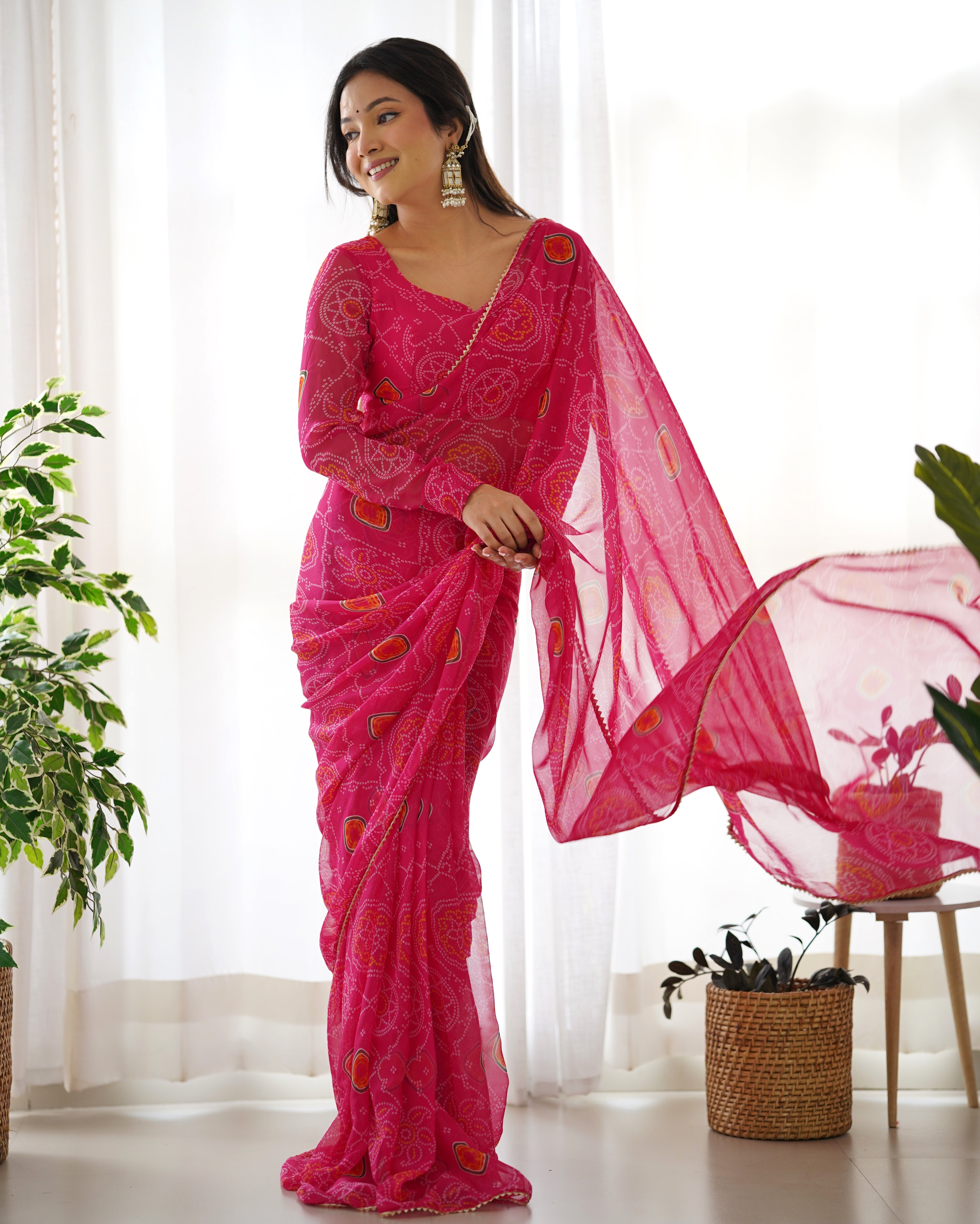 Latest Collection Of Ready To Wear Saree Bandhej Printed Is Timeless Addition For The Upcoming Festivities And Weddings